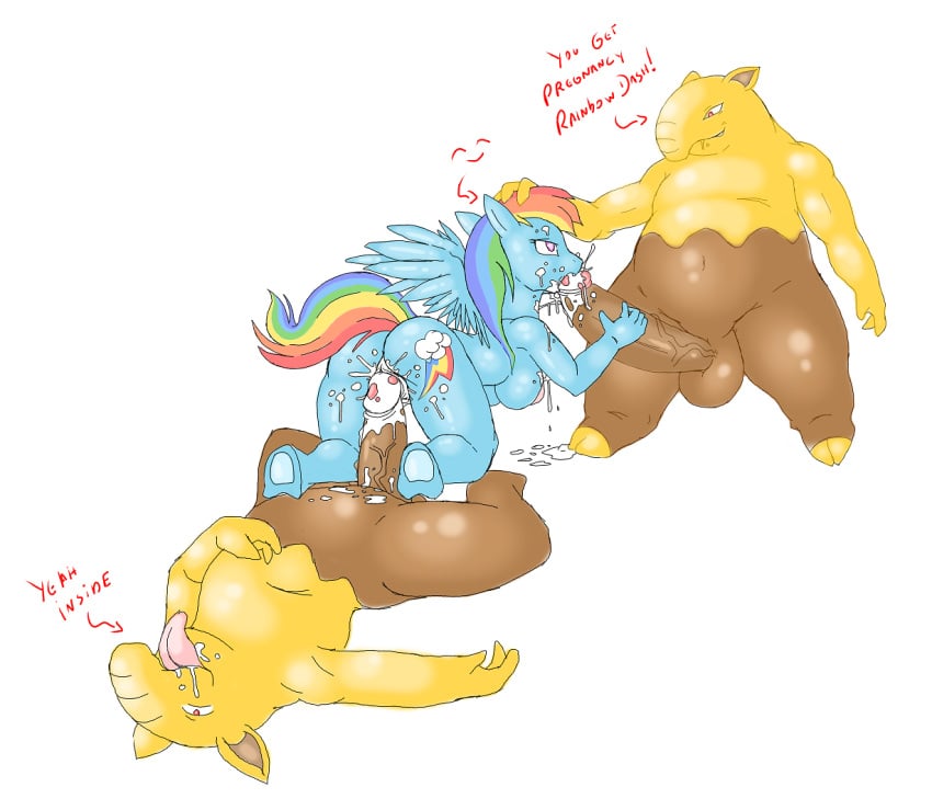 1girls 2boys alicorn anthro anthrofied blue_fur cartoon_network crossover cum_in_mouth cum_in_penis cum_in_pussy discovery_kids drowzee equine friendship_is_magic furry_only interspecies my_little_pony pink_eyes pokemon pokemon_rgby pokephilia rainbow_dash_(mlp) rainbow_hair red_eyes straight straight_hair white_background yellow_fur