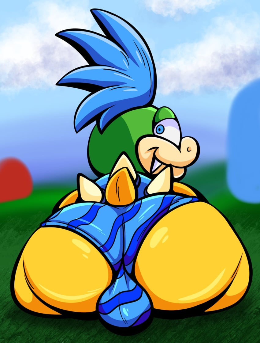 big_ass big_balls big_butt femboy koopaling larry_koopa looking_at_viewer male_only mario_(series) outdoors sitting solo super_mario_bros. tepigfan101 underwear