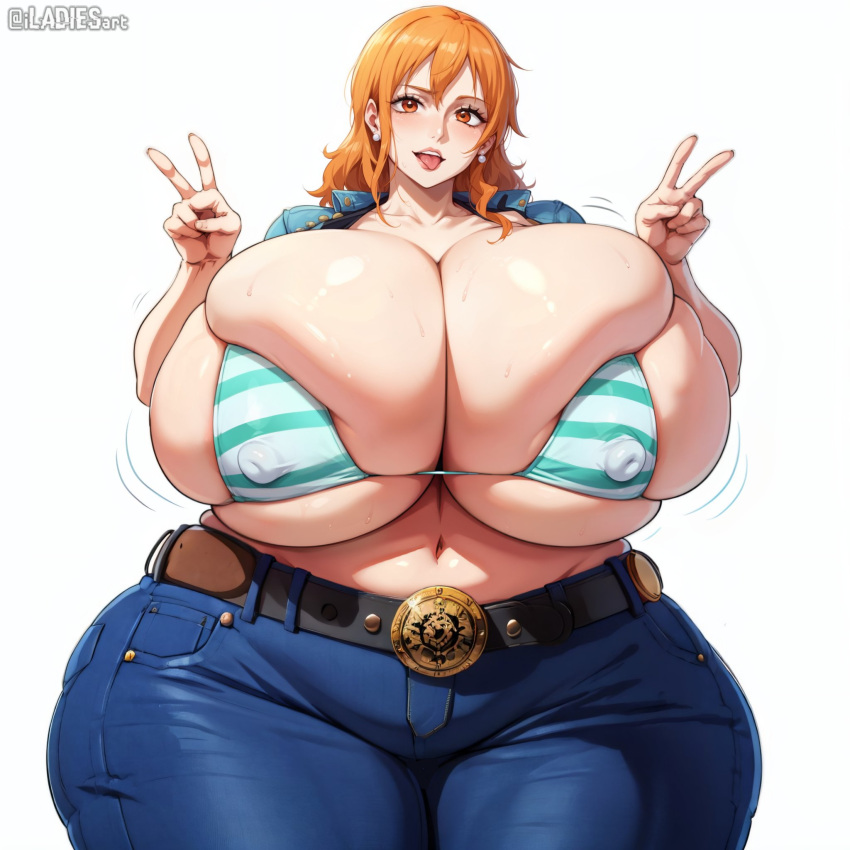 1girls ai_generated big_breasts big_hipped big_hips breasts child_bearing_hips female female_focus female_only giant_breasts gigantic_breasts hips hips_wider_than_shoulders huge_breasts huge_hips iladiesart jeans large_breasts large_hips massive_breasts nami nami_(one_piece) one_piece orange_hair post-timeskip shounen_jump tagme thick_thighs thighs wide_hips