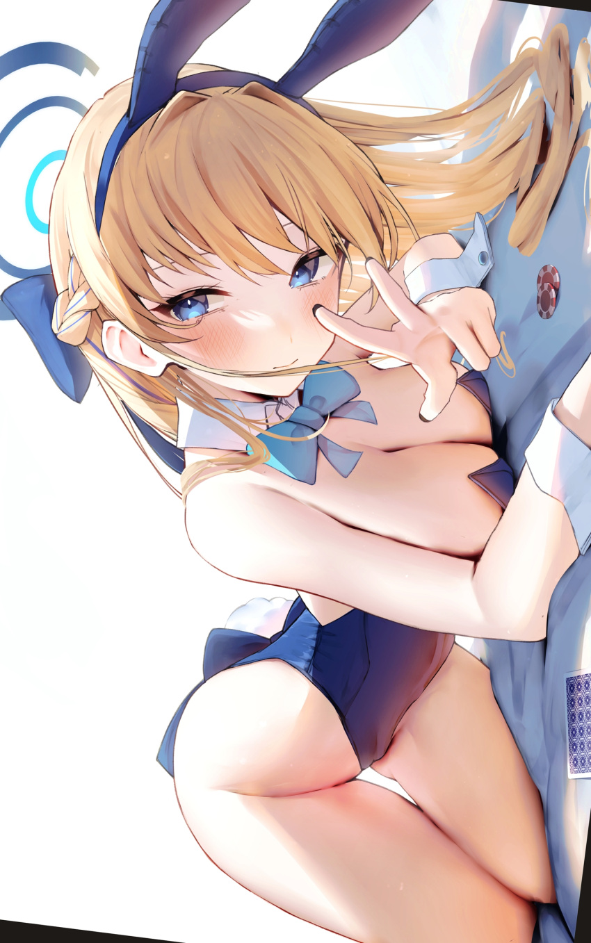 1girls absurd_res absurdres bare_arms bare_chest bare_knees bare_legs bare_shoulders bare_skin bare_thighs blonde_female blonde_hair blonde_hair_female blue_archive blue_bowtie blue_bunny_ears blue_eyes blue_eyes_female blue_hair_ribbon blue_hair_ribobn blue_halo blue_leotard blue_nail_polish blue_nails blush blush_lines blushing_at_viewer blushing_female bowtie braid braided_hair breasts bunny_girl bunny_tail cleavage collar crown_braid dot_nose elbows female female_focus female_only fingernails fingers groin hair_ribbon halo hanging_breasts head_tilt high_resolution highres hourglass_figure knees laying_down laying_on_breasts laying_on_side legs light-skinned_female light_skin long_hair looking_at_viewer medium_breasts naked naked_female nidaime_(doronbo) nude nude_female playboy_bunny pussy ribbon shoulders simple_background slender_body slender_waist slim_girl slim_waist smile smiling smiling_at_viewer solo thesecond thick_thighs thighs thin_waist tilted_head toki_(blue_archive) upper_body v v-line white_background white_collar white_wrist_cuffs wide_hips wrist_cuffs