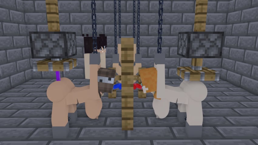 alex_(minecraft) bondage dildo_in_ass dildo_sucking mine-imator minecraft multiple_girls multiple_slaves penetration square_head