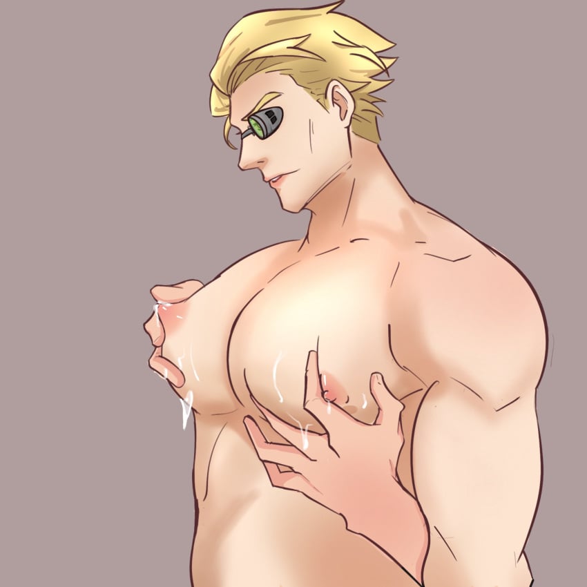 big_pecs jja_nap jujutsu_kaisen kento_nanami lactating male_only nipple_play squeezing_breast suggestive