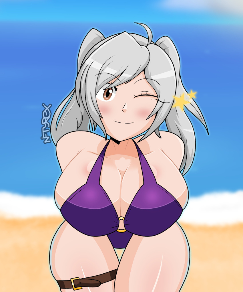 1girls beach big_breasts bikini cleavage female fire_emblem fire_emblem_awakening fire_emblem_heroes looking_at_viewer niftyrex nintendo o-ring_bikini ocean robin_(fire_emblem) robin_(fire_emblem)_(female) sand solo thick_thighs thigh_strap twintails wink