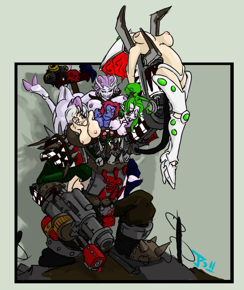 5girls adepta_sororitas aeldari chaos_(warhammer) chaos_daemon daemonette dark_eldar drukhari eldar female howling_banshee imperium_of_man imric1251 multiple_girls ork sister_of_battle tau warhammer_(franchise) warhammer_40k