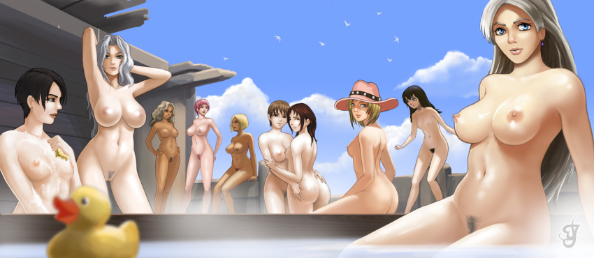 anne chris chris_lightfellow estella iku_(suikoden) jace jeane kathy large_breasts lucia medium_breasts mio pubic_hair small_breasts suikoden suikoden_iii viki_(suikoden) water