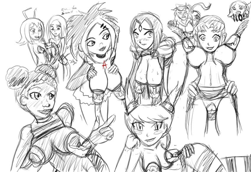 argent_(dc) bumblebee_(dc) dc dc_comics female_only jim_sugomi jinx_(dc) karen_beecher kole lactation milking_machine monochrome nipples rachel_roth raven_(dc) sketch smooth_skin starfire teen_titans terra_(dc)