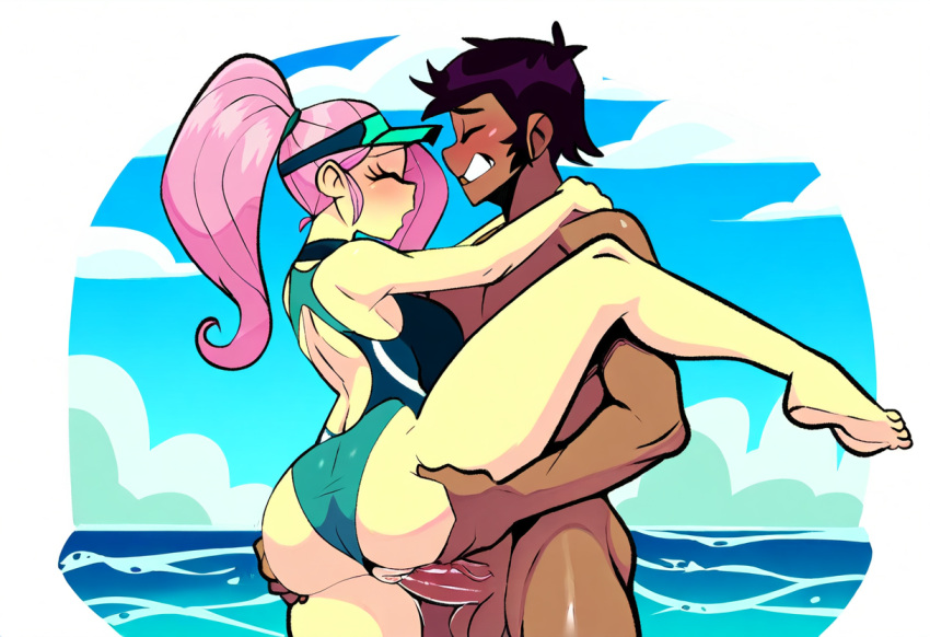 ai_generated equestria_girls flutterbat_(mlp) fluttershy_(mlp) grabbing_ass holding_leg my_little_pony one_leg_up penetration standing standing_sex swimsuit