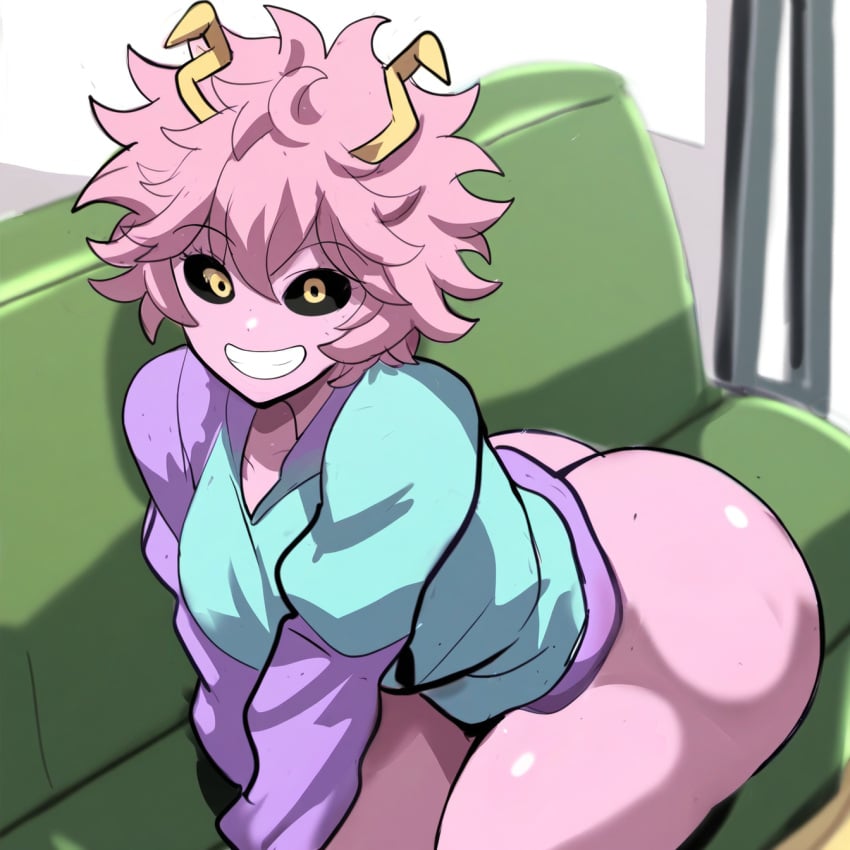 1girls ai_generated ass bottomless couch female mina_ashido mullon my_hero_academia novelai pink_hair pink_skin seductive