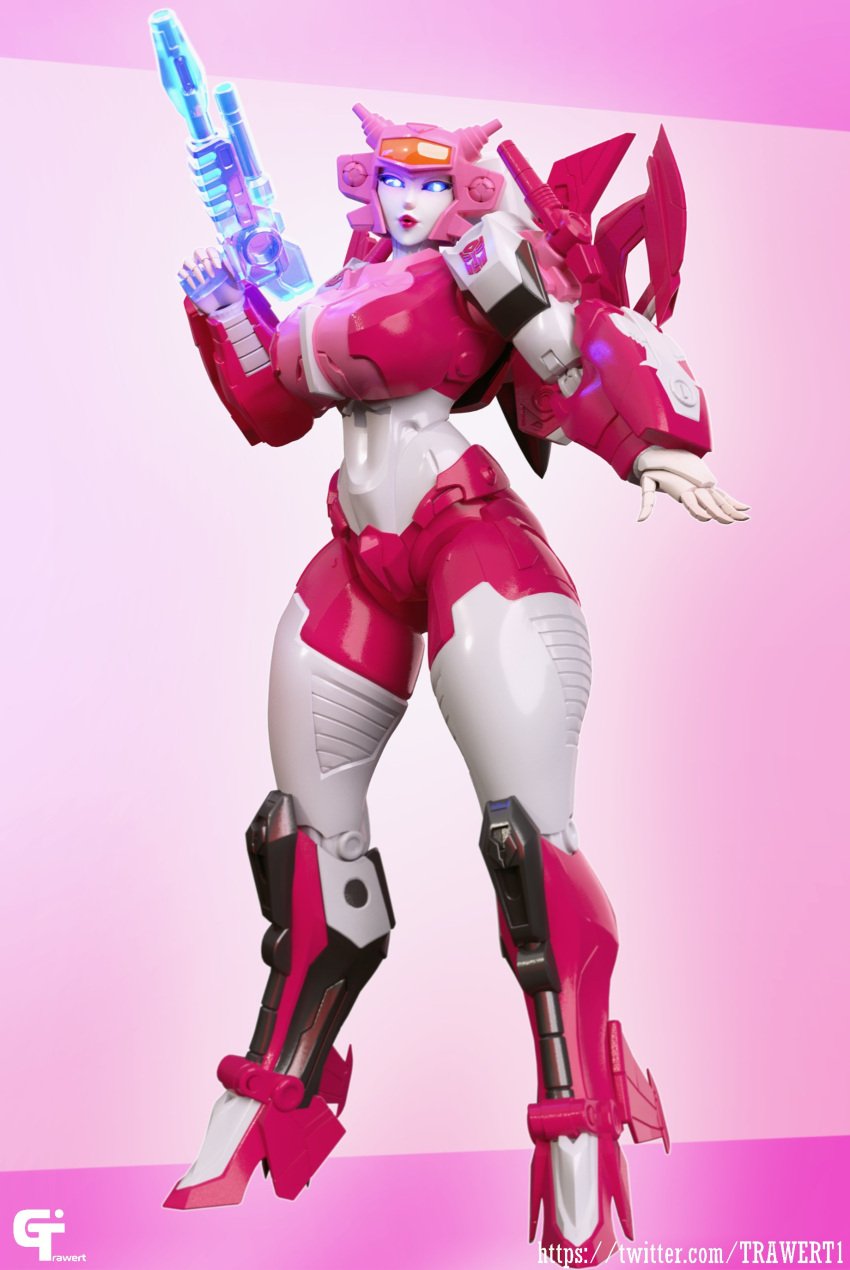 1girls 3d 3d_(artwork) big_breasts blue_eyes breasts built-in_high_heels elita_one female female_only handgun high_heels pistol red_lipstick robot robot_girl robot_humanoid solo solo_female thick_thighs transformers transformers_power_of_the_primes trawert white_body