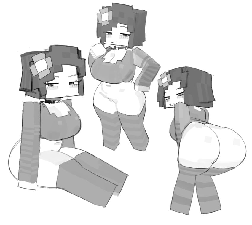 bent_over big_breasts bottomless different_poses jenny_belle_(slipperyt) minecraft pussy tagme