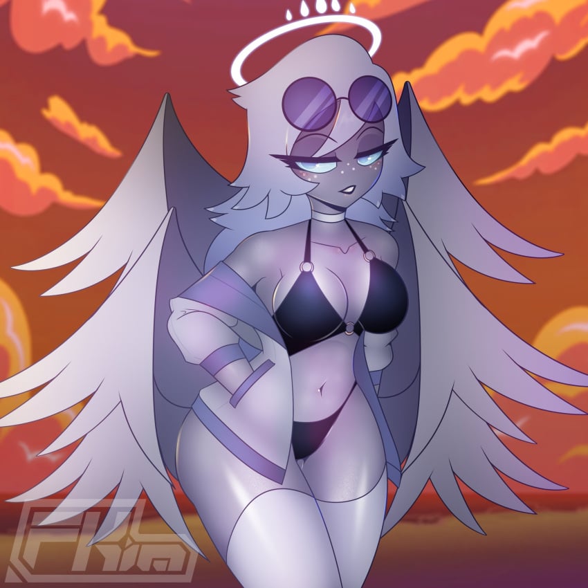 bikini emily_(hazbin_hotel) female_only fkimnsfw hazbin_hotel jacket sunglasses_on_head tagme