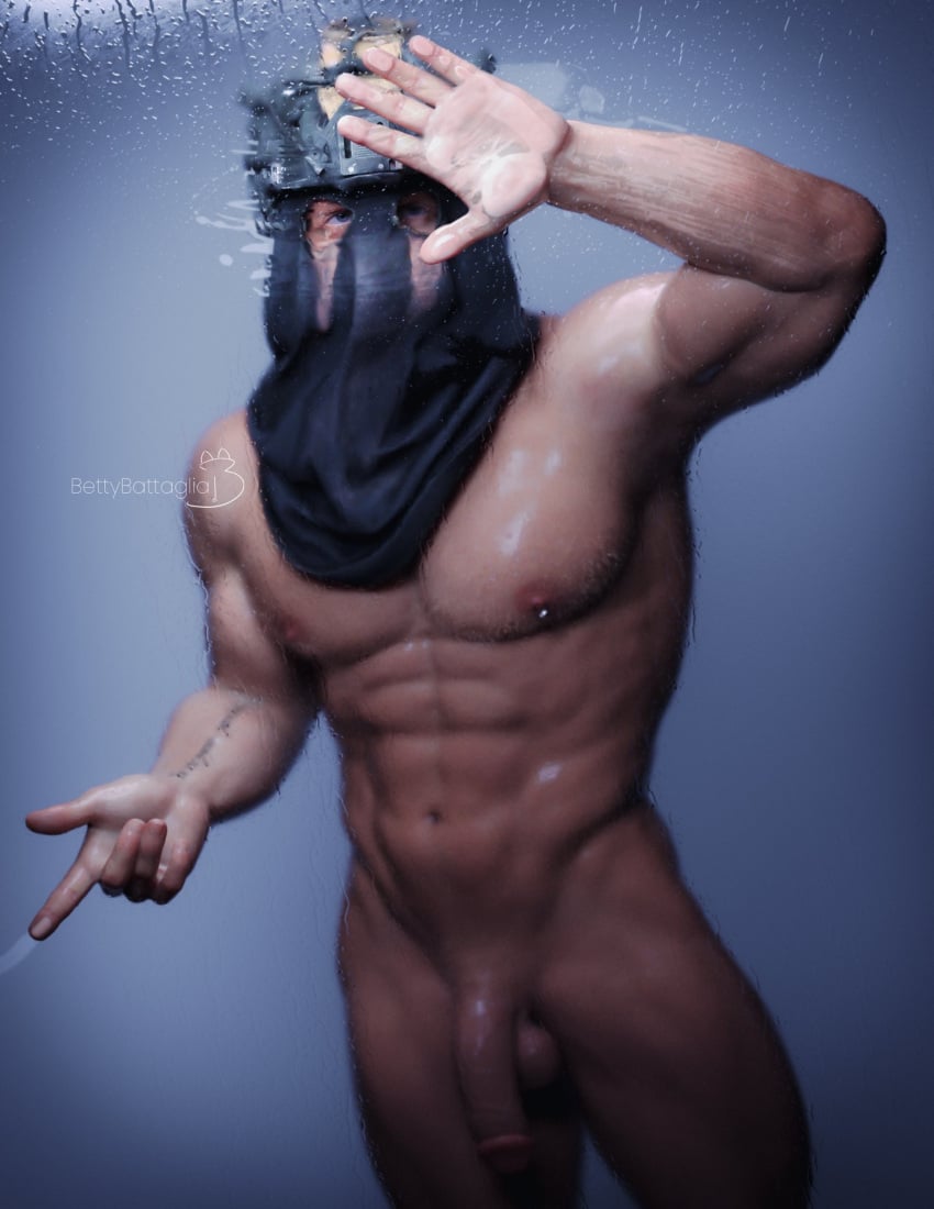 3d 3d_model 3d_render bara bara_tiddies bara_tits barazoku bettybattaglia biceps call_of_duty call_of_duty_modern_warfare_2_(2022) circumcised daddy eye_contact fit_male könig konig large_penis looking_at_viewer male_focus male_only manly mask_on_head masked masked_male muscles muscular muscular_male pecs pinup pressed_on_glass shower shower_(place) shower_room sniper_veil solo_focus solo_male toned toned_body toned_male