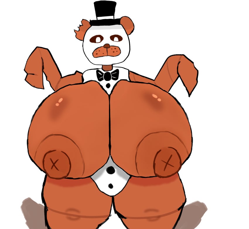 bear bear_ears bear_girl big_breasts black_bowtie body_marks brown_body buttons el_sick female_only five_nights_at_freddy's five_nights_at_freddy's_2 fnaf freddy_(fnaf) giant_breasts handless looking_at_breasts looking_at_self looking_down paper_pals paperpals small_head tagme_(artist) thick_thighs x_nipples