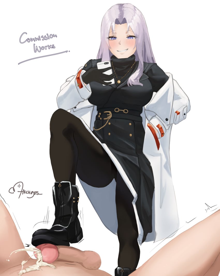 1boy 1girls artist_name artist_signature azur_lane black_dress black_footwear black_gloves blue_eyes blush bootjob boots cellphone closed_eyes clothed_female_nude_male coat cum cum_on_body dress eagle_union_(azur_lane) ejaculation erection female femdom footjob gloves grey_hair grin hair_intakes hand_in_pocket hkch905_(hikacchi) holding holding_phone large_breasts light-skinned_female light-skinned_male light_skin long_hair long_sleeves malesub matching_hair/eyes motion_lines naughty_face official_alternate_costume pantyhose penis phone photographic_proof shoejob signature simple_background sitting smartphone smile smirk solo_focus spread_legs stepped_on stepping_on_penis taking_picture teeth testicles trembling uncensored uniform watermark white_background white_coat yorktown_(azur_lane) yorktown_(saintly_wings)_(azur_lane)