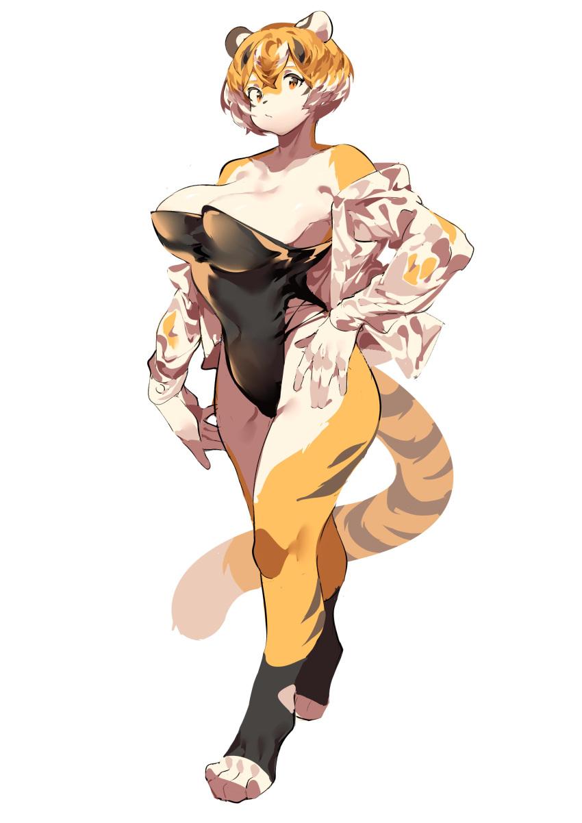 big_breasts breasts cleavage feline female furry huge_breasts mx99926 tagme thick_thighs tiger tiger_girl wide_hips