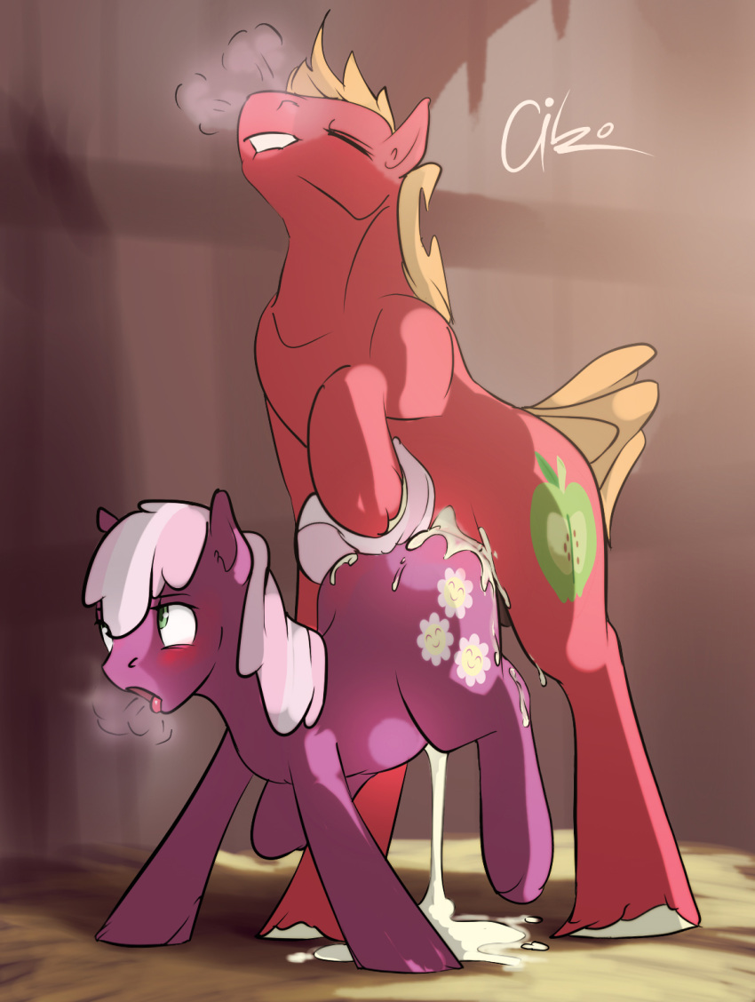 2015 aiko_stable balls big_macintosh_(mlp) blush cheerilee_(mlp) cum cum_inside cum_leak cum_overflow draining earth_pony equine excessive_cum female feral friendship_is_magic horse male mammal my_little_pony penetration pony sex straight