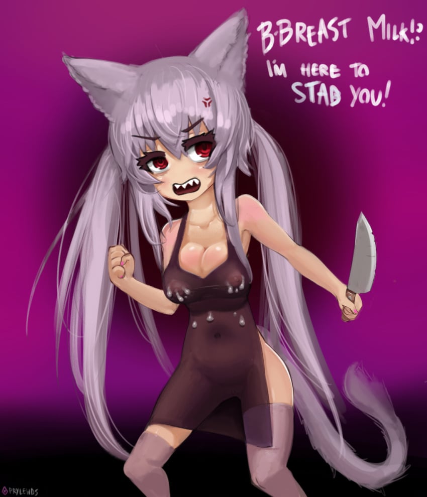 1girls alice_sawyer breasts cat_ears cat_tail catgirl cleavage indie_virtual_youtuber kemonomimi knife lactation lactation_through_clothes naked_apron nipples_visible_through_clothing prylewds sex sharp_teeth shortstack thighhighs virtual_youtuber