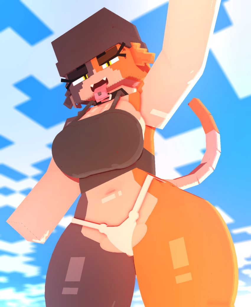 1girls 2025 3d animal_humanoid anthro big_breasts breasts canid canine coresvoid curvy curvy_body curvy_female curvy_figure digital_media_(artwork) domestic_cat down_view embarrassed epic_games felid feline felis female female_only fortnite fur genitals hi_res horny horny_female humanoid looking_at_viewer looking_down looking_down_at_viewer mammal meow_skulls_(fortnite) microsoft mine-imator minecraft mojang open_mouth panties pierced_ears pierced_tongue piercing pussy simple_background solo solo_female tank_top white_panties xbox_game_studios yellow_eyes