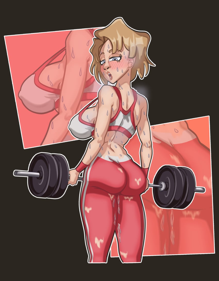 1girls absurd_res ass ass_focus big_ass big_breasts blue_eyes blush bodypaint bottomless breasts brown_hair cum cum_dripping curvy dripping exercise exhibitionism eyelashes female female_focus half_naked head_turned heavy_breathing holding_object holding_weights human looking_down no_panties nyantincan paint_drip painted_clothes panting partially_clothed pussy rachel_macrae_(nyantincan) sideboob solo sports_bra sportswear stained_clothes sweat sweat_stain sweatdrop thighs voluptuous weightlifting weights wide_hips workout workout_clothes wristband