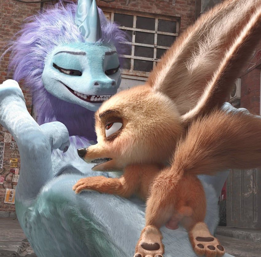 3_toes 3d 4_fingers anal anal_sex animal_genitalia animal_penis anthro balls barefoot big_ears black_nose blender_(artwork) blue_body blue_fur canid canine canine_genitalia canine_penis claws crossover digital_media_(artwork) disney dragon duo english_text eyebrows feet female fennec_fox feral fingers finnick finnick_(zootopia) fox fur genitals hi_res horn knot larger_female male male/female male_on_top mammal mane mythological_creature mythological_scalie mythology nude on_model on_top orange_eyes pawpads paws penetration penis raised_tail raya_and_the_last_dragon scalie sex short_male sisu_(ratld) size_difference slightly_open_mouth smile sneakyphox tail tan_body teeth text toes true_fox zootopia