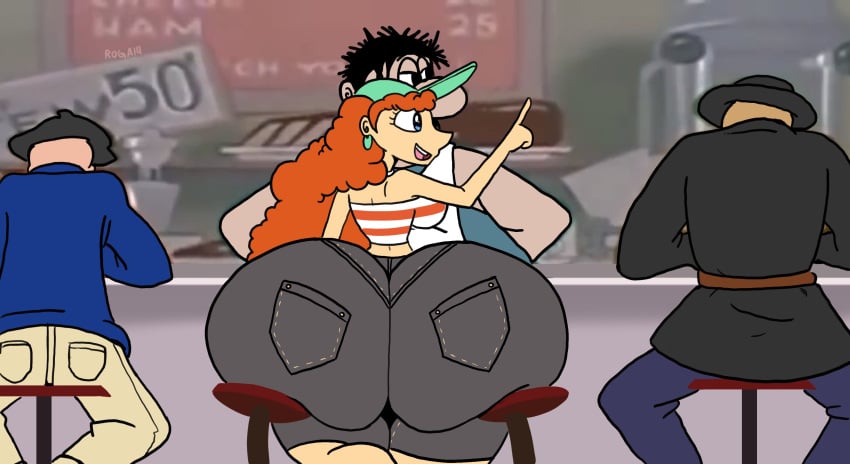 ass bending_stool big_ass big_butt big_hair bottom_heavy broken_chair bubble_ass bubble_butt crop_top curly_hair diner disney earrings enormous_ass enormous_butt fat_ass fat_butt female green_eyes huge_ass huge_butt inner_workings kate_(inner_workings) large_ass large_butt light-skinned_female light_skin long_hair looking_at_viewer looking_back massive_ass massive_butt multiple_chairs_for_one pointy_nose roga14 striped_shirt sun_hat thick_ass thick_thighs two_chairs_for_one wide_hips