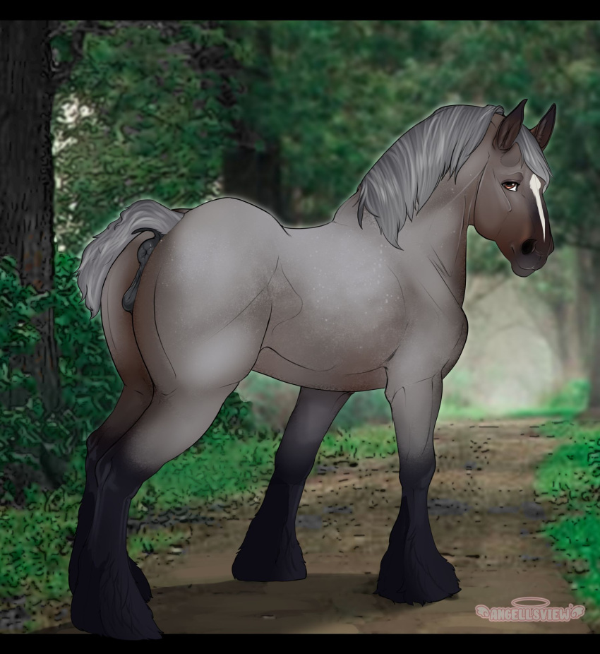 2022 anatomically_correct anatomically_correct_anus anatomically_correct_genitalia anatomically_correct_pussy angellsview3 animal_genitalia animal_pussy anus black_anus black_body black_fur black_pussy brown_eyes digital_media_(artwork) equid equine equine_anus equine_pussy female feral fetlocks forest forest_background fur genitals grey_body grey_fur grey_hair hair hi_res horse mammal multicolored_body multicolored_fur nature nature_background outside plant pussy quadruped solo tree two_tone_body two_tone_fur