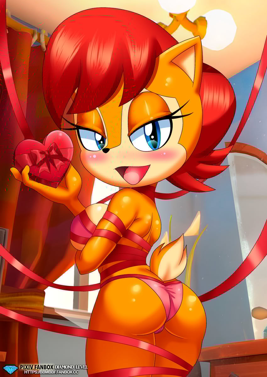 1girls anthro ass bbmbbf blush breasts chipmunk diamond_level female female_only looking_at_viewer mobian_(species) mobius_unleashed open_mouth palcomix pietros_secret_club sally_acorn sega solo sonic_(series) sonic_the_hedgehog_(series) tongue valentine's_day