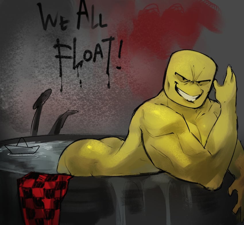 1boy 1male abs ass bara devesto die_of_death_(roblox) huge_ass it it_(movie) joke joke_art male male_only meme meme_reference muscles nude roblox roblox_game robloxian tagme twitter we_all_float