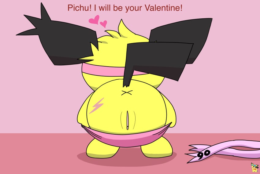 anus artist_logo ass clothed clothing english_text female female_feral feral generation_2_pokemon genitals heart_symbol hi_res holidays lightning_bolt_marking logo nintendo panties panties_down partially_clothed pichu pichu90 pink_scarf pokemon pokemon_(species) presenting presenting_hindquarters presenting_vulva scarf solo sparkette_pichu text underwear underwear_down valentine's_day vulva x_anus