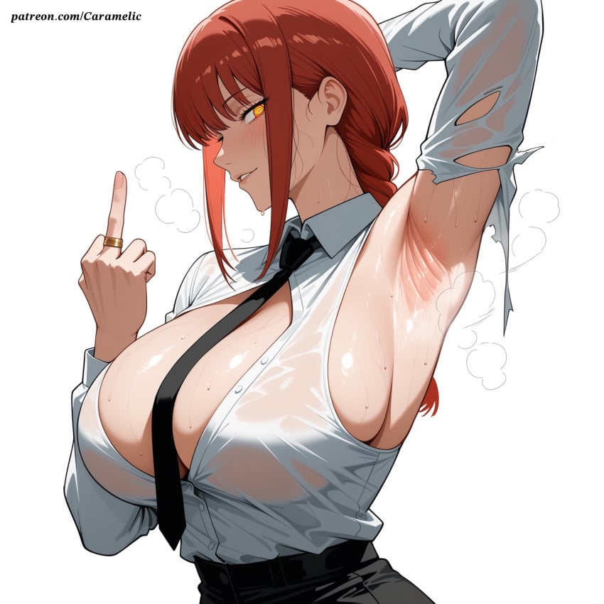 ai ai-created ai_art ai_assisted ai_generated anime anime_girl anime_style armpit armpit_fetish armpits artist_name:caramelicart big_breasts breasts caramelic caramelicart chainsaw_man makima_(chainsaw_man) mature mature_female sexy sexy_armpits sexy_body sexy_clothing sexy_female sexy_pose steam steaming_body torn_clothes torn_clothing
