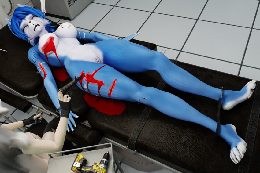 2026 absurd_res abuse anthro blood blood_from_wound blue_body bodily_fluids bound breasts canid canid_demon canine clitoris closed_eyes clothing crying cuff_(restraint) demon duo female female/female floor fox genitals gore handcuffed handcuffed_to_bed handcuffs handwear hellaverse hellhound helluva_boss hi_res humanoid knife knife_play krystal_(star_fox) legs_tied legwear loona_(helluva_boss) mammal metal_cuffs mikabb mythological_canine mythological_creature mythology nail_in_breast nail_in_knees nails nintendo nipples nude open_wound pain pliers restraints screwdriver stab_wound star_fox suffering tears teeth tile tile_floor tiled_background tools torture vulva white_body wound_on_arm wound_on_breast wound_on_leg wound_penetration wounded