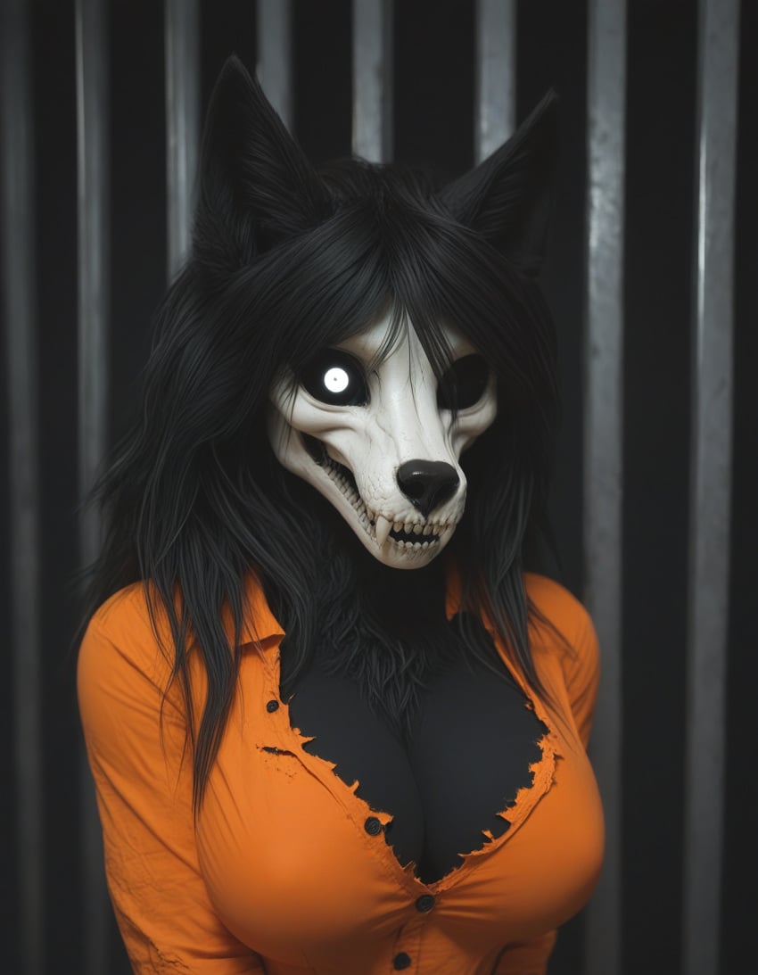 1girls ai_generated anthro anthro_female anthroguy anthropomorphic beautiful big_breasts black_fur black_hair breasts canid canine canis creepy curvy curvy_female curvy_figure ear female female_anthro female_focus female_only flirting flirting_with_viewer fluffy_tail front_view fur furry furry_female furry_only hi_res high_quality high_resolution highres horny horny_female in_heat indoors inside inviting_to_sex jail jail_cell large_breasts long_hair looking_at_viewer mal0 malo monster monster_girl muscular muscular_anthro muscular_female orange_jumpsuit prison prison_cell prison_uniform prisoner scp-1471 scp-1471-a scp_foundation seductive seductive_look seductive_smile sexy sexy_body sexy_female sexy_pose skull tail tits tits_focus tits_out tounge_out voluptuous voluptuous_body voluptuous_female wolf wolf_girl wolf_skull