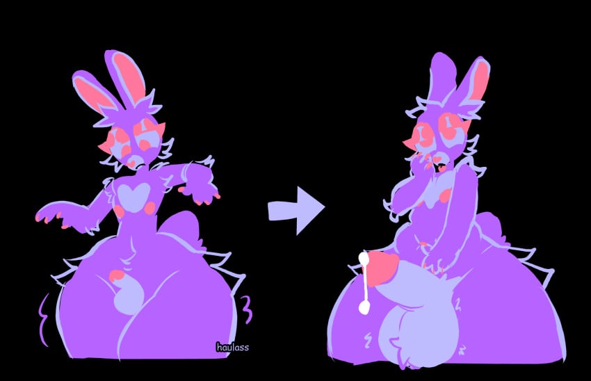 2026 anthro areola artist_name ass ball_tuft balls belly big_balls big_butt big_eyes big_penis blep bodily_fluids body_hair bottom_heavy cheek_tuft claws colored confusion cum digital_drawing_(artwork) digital_media_(artwork) dripping english_text erection expansion expansion_sequence eyeliner facial_tuft fingers flat_chested frown fur genital_fluids genitals happy_trail haulass heart_(marking) hi_res holding_face huge_balls huge_butt huge_cock huge_hips huge_thighs humanoid_genitalia humanoid_penis hyper hyper_balls hyper_butt hyper_genitalia hyper_hips hyper_penis hyper_thighs lagomorph leaking_precum leg_tuft leporid looking_at_self looking_up makeup male mammal markings nipples nude nude_anthro nude_male overweight pansy_(haulass) penis portrait precum precum_drip pubes purple_body purple_fur rabbit sequence short_tail simple_background slightly_chubby solo tail text thick_thighs thigh_tuft three-quarter_portrait tongue tongue_out tuft watermark weight_gain wide_hips