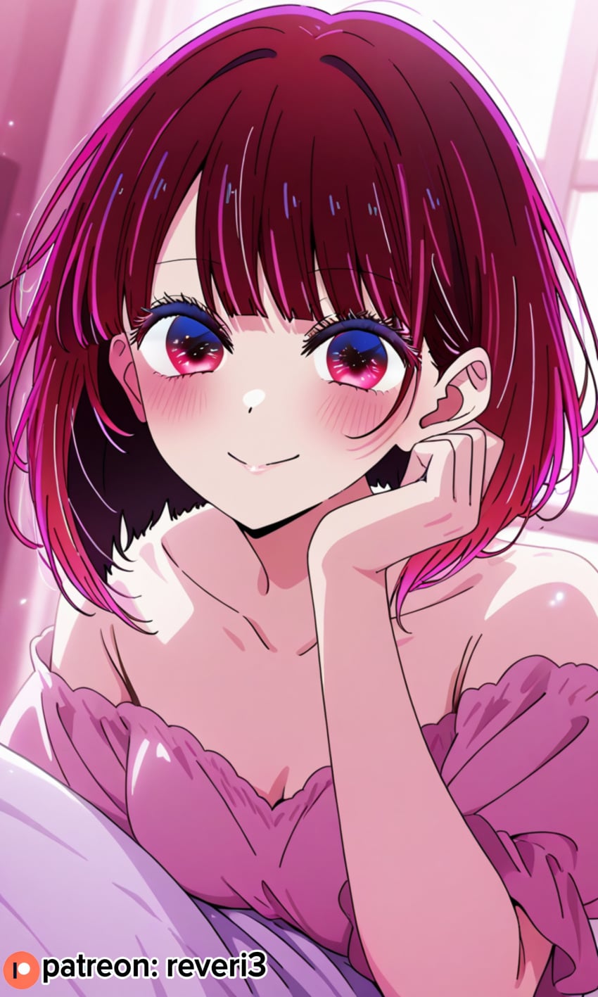 1female 1girls 1woman ai ai_art ai_generated arima_kana armpit armpit_crease armpit_fetish armpits armpits_fetish artificial_intelligence bangs black_eyes female indoors looking_at_viewer off_shoulder_dress oshi_no_ko patreon red_eyes red_hair reveri3 short_hair solo solo_female solo_girl solo_woman