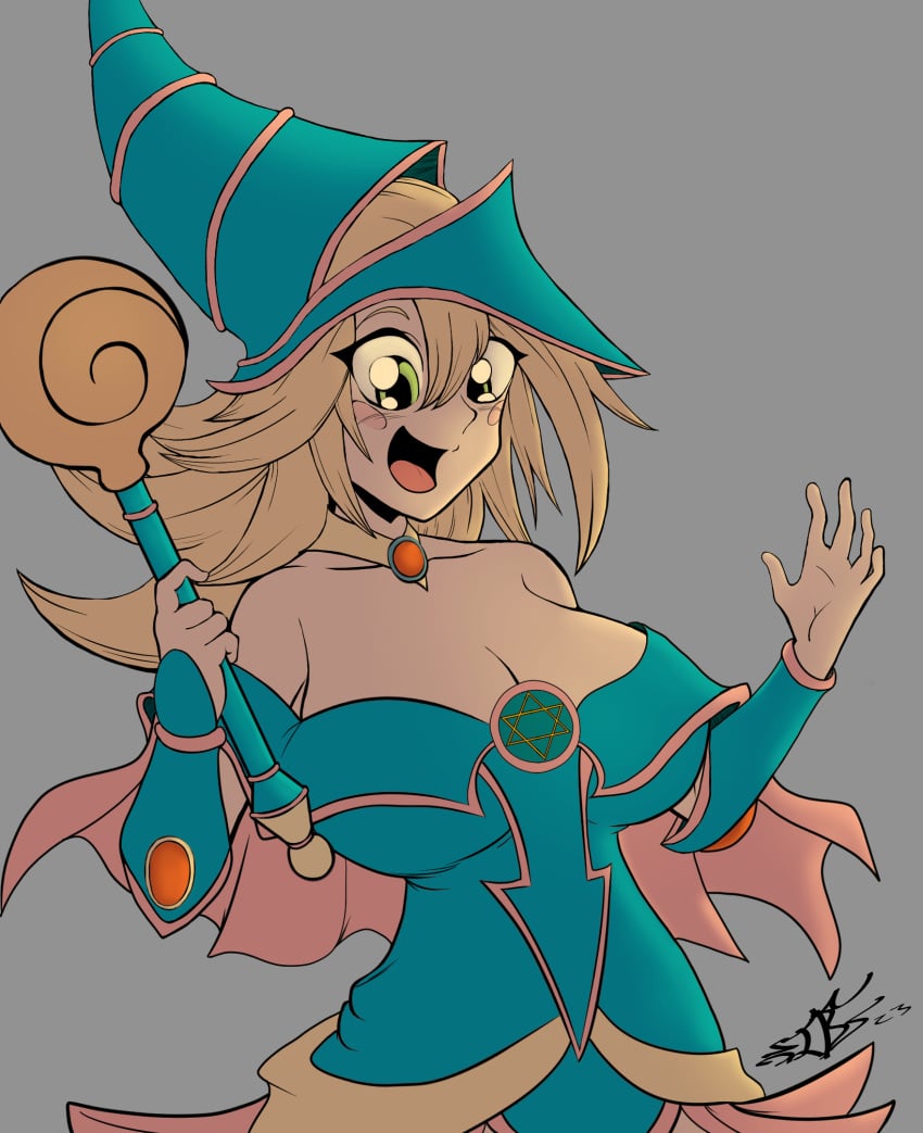 1girls arms bare_shoulders blonde_hair blue_dress blue_hat blush blush_stickers brooch cleavage dark_magician_girl duel_monster female female_only file gauntlets gold_necklace green_eyes grey_background highres huge_breasts jewelry lips long_hair magical_girl magician magician_hat messy_hair monochrome navel necklace neckline open_mouth pink_lips pink_skirt pink_trim png png_file risque_studio ruby ruby_necklace scepter sketch smile spikey_hair teeth thick_thighs thighs tongue very_long_hair wand witch yellow_trim yu-gi-oh! yu-gi-oh!_duel_monsters