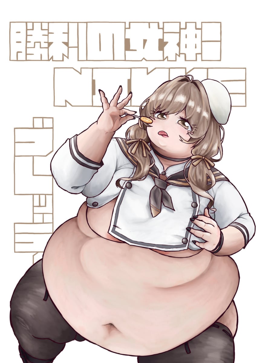 artist_request belly belly_fat belly_fetish belly_focus belly_overhang big_belly bready_(nikke) deep_navel exposed_fat_belly exposed_nipples fat fat_belly fat_female fat_fetish fat_rolls fat_thighs female female_focus female_only flabby_arms flabby_belly flabby_legs lollipop morbidly_obese_female nikke obese overweight_female