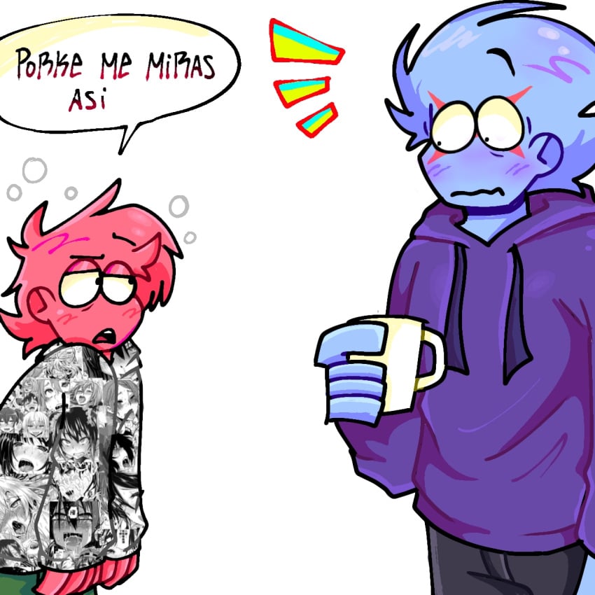 ahe_gao ahegao_face ahegao_hoodie anime_girl bluuzick_(kevin) broz_boyz broz_boyz_go hackzack_(zack) hoodie oc ocs original_character original_characters spanish_dialogue spanish_text surprised surprised_expression text text_bubble tired tired_eyes