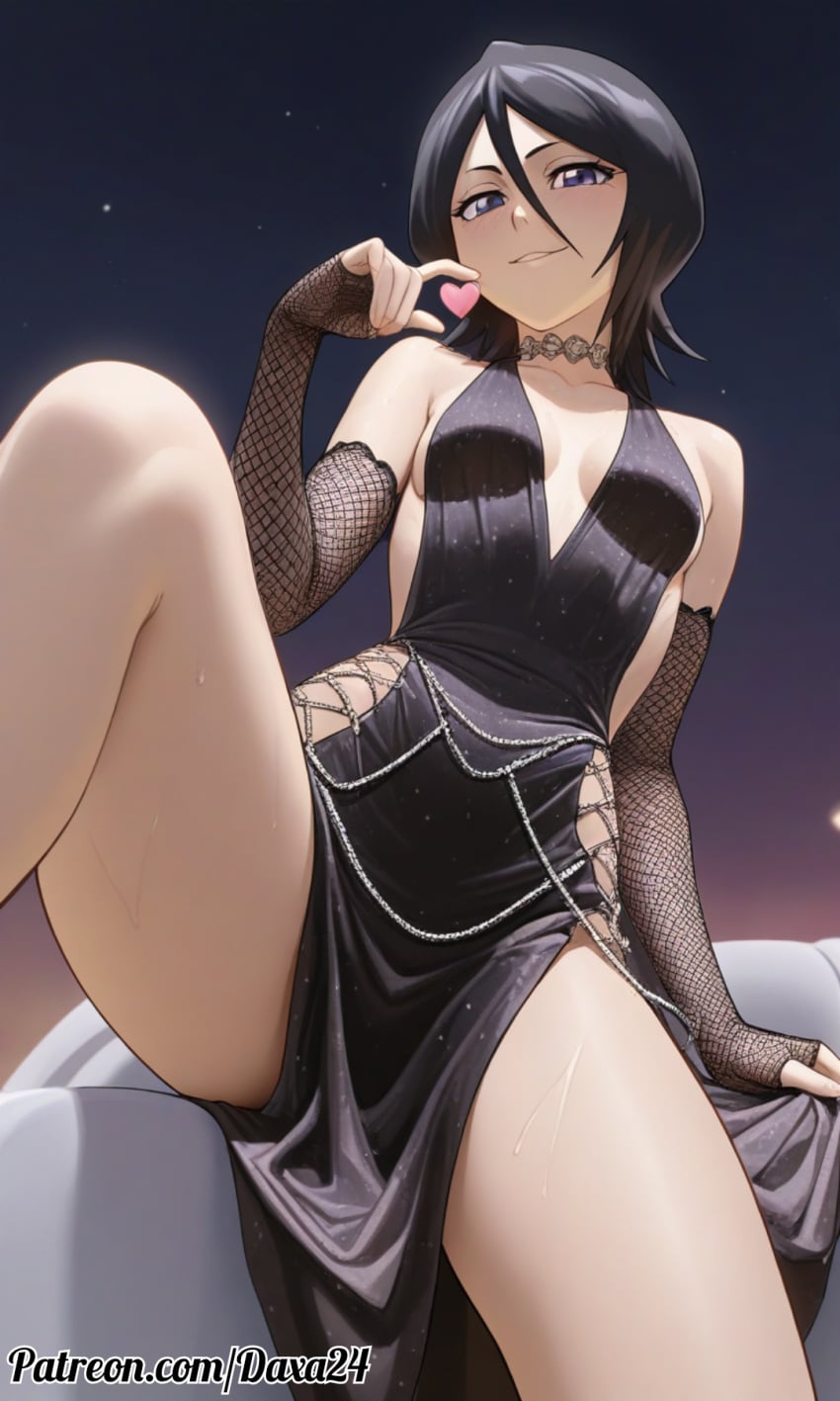 ai_generated anime_girl black_hair bleach bleach:_the_thousand-year_blood_war curvy daxa female female_only heart kuchiki_rukia patreon patreon_artist patreon_link patreon_reward patreon_url patreon_username sexy smile spread_legs thick_thighs