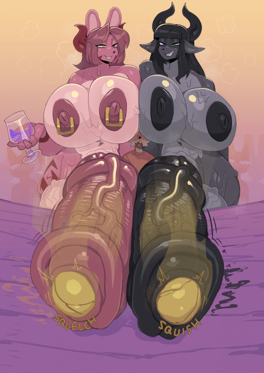 2futas anthro big_areola big_ass big_balls big_breasts big_butt big_nipples big_penis big_thighs blush cum dickgirl extremely_thick_cum flustered furry futanari huge_ass huge_breasts huge_cock hyper_penis lucy_(thisaccountdoesexist) marcella_(abitrandom) nanokindred nanovexx nipple_piercing sandwich_position sandwiched smegma smegmafied_cum solid_cum steam steaming_body sweat sweating thick_cum veiny_penis