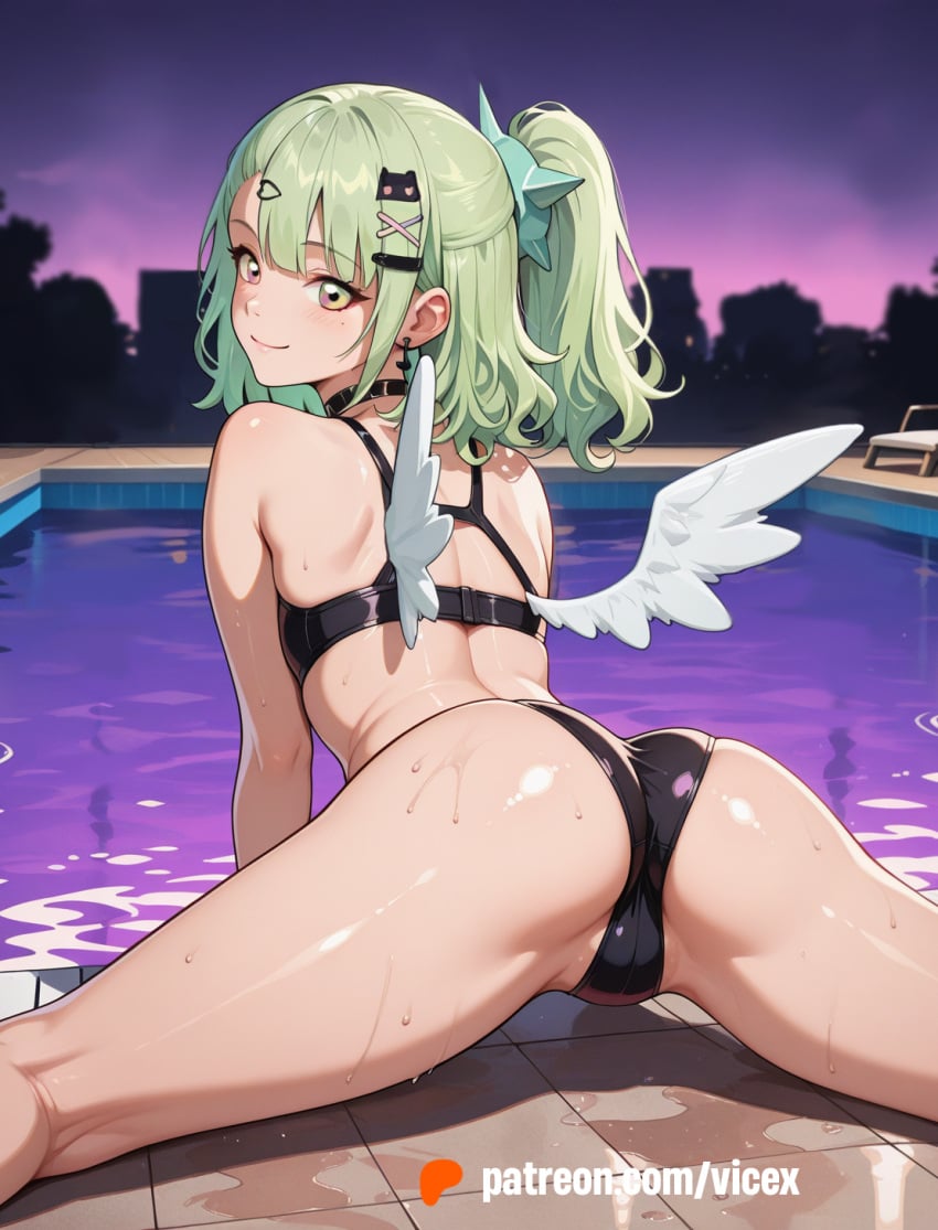 1girls 2026 ai_assisted ai_generated angels_of_delusion anime athletic_body beach bikini black_bikini breasts female green_hair looking_at_viewer mid_breasts night outdoors sea short_hair slim_body small_breasts smile solo_female sunna_(zenless_zone_zero) swimsuit thighs vicex water zenless_zone_zero