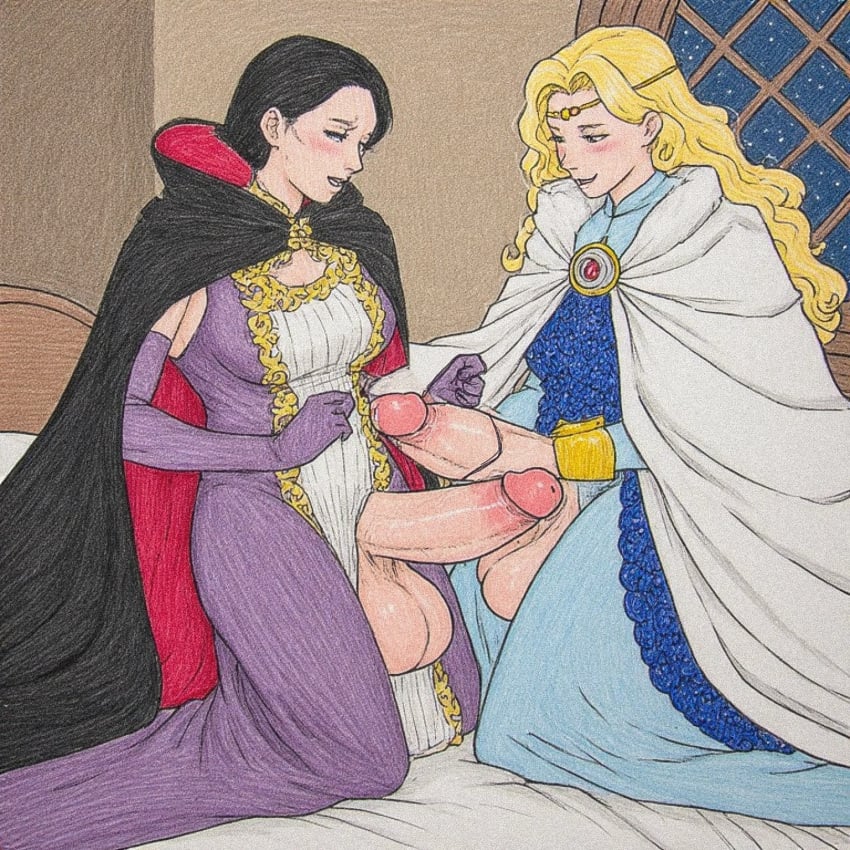 ai_generated edain_(fire_emblem) female fire_emblem fire_emblem:_genealogy_of_the_holy_war futa_focus futanari hilda_(fire_emblem) milf penis_comparison stylized