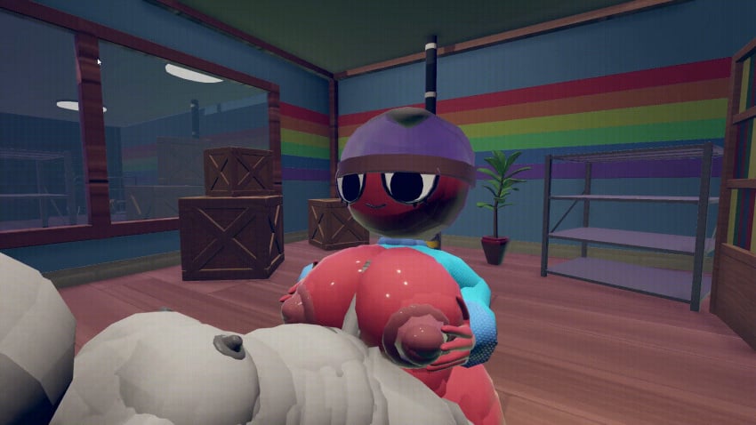 1boy 1boy1girl 1girls animated anon anonymous_male anthro anthro_on_anthro awk33368_(artist) big_breasts big_nipples boobjob breasts dandy's_world female_focus gigi_(dandy's_world) looking_at_partner looking_at_penis looping_animation massive_nipples rec_room recroom sweater