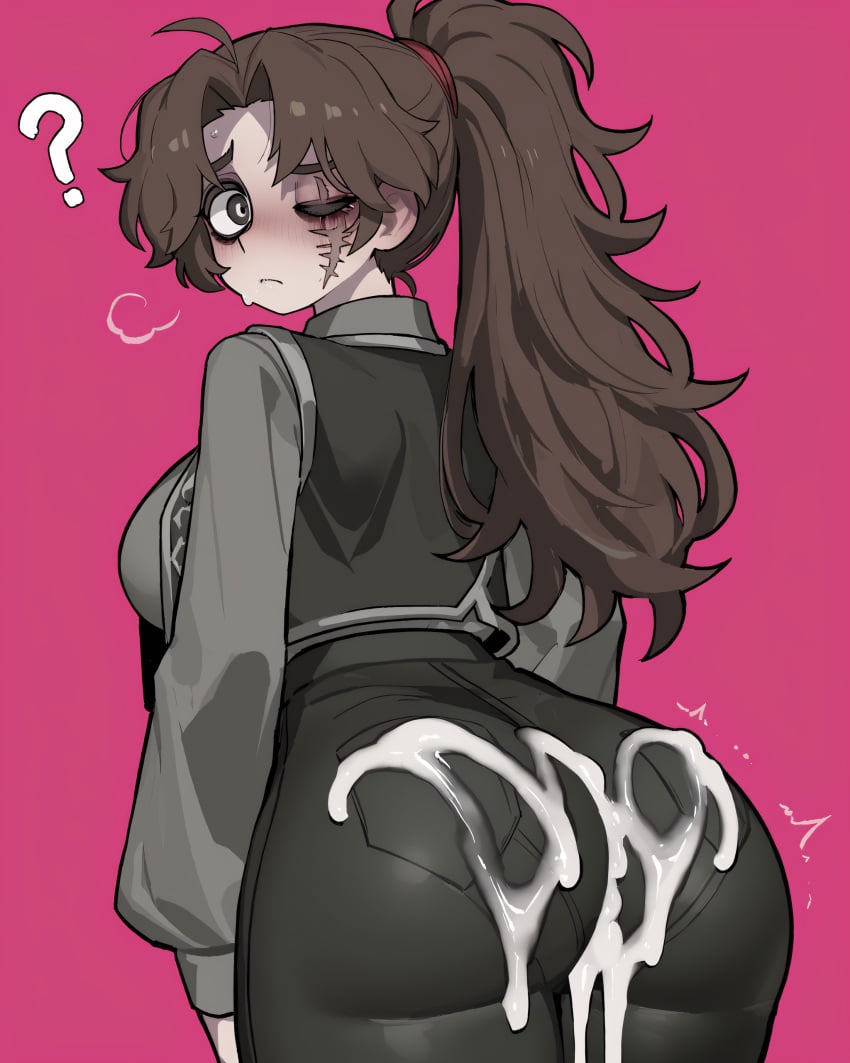 1girls absurd_res ai_generated alternate_breast_size alternate_hair_length ass black_pants black_vest breasts brown_eyes brown_hair burn_scar clothed clothed_female confused cum cum_on_ass cum_on_pants falsegate from_behind genderswap_(mtf) gray_undershirt highres identity_v idv large_ass large_breasts long_hair looking_back matthias_czernin pants ponytail question_mark rule_63 scar scar_on_face scarred scarred_face self_upload solo stable_diffusion thick_thighs thighs unaware vest wide_hips