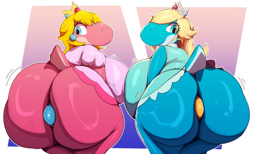 2023 2anthro 2d 2d_(artwork) 2female 2girls anthro anthro_female anthro_only ass big_ass big_breasts big_butt blonde_hair blue_eyes breasts commission crown cyan_body cyan_eyes cyan_skin cyan_yoshi digital_media digital_media_(artwork) dinosaur dinosaur_girl duo duo_female earrings eyelashes female female_anthro female_only hi_res highres huge_ass huge_breasts huge_butt looking_back mario_(series) nintendo no_nipples pink_body pink_skin pink_yoshi plug_(sex_toy) png princess princess_peach princess_rosalina smile super_mario_galaxy tail thick trinity-fate62 wiggle_lines yellow_hair yoshi