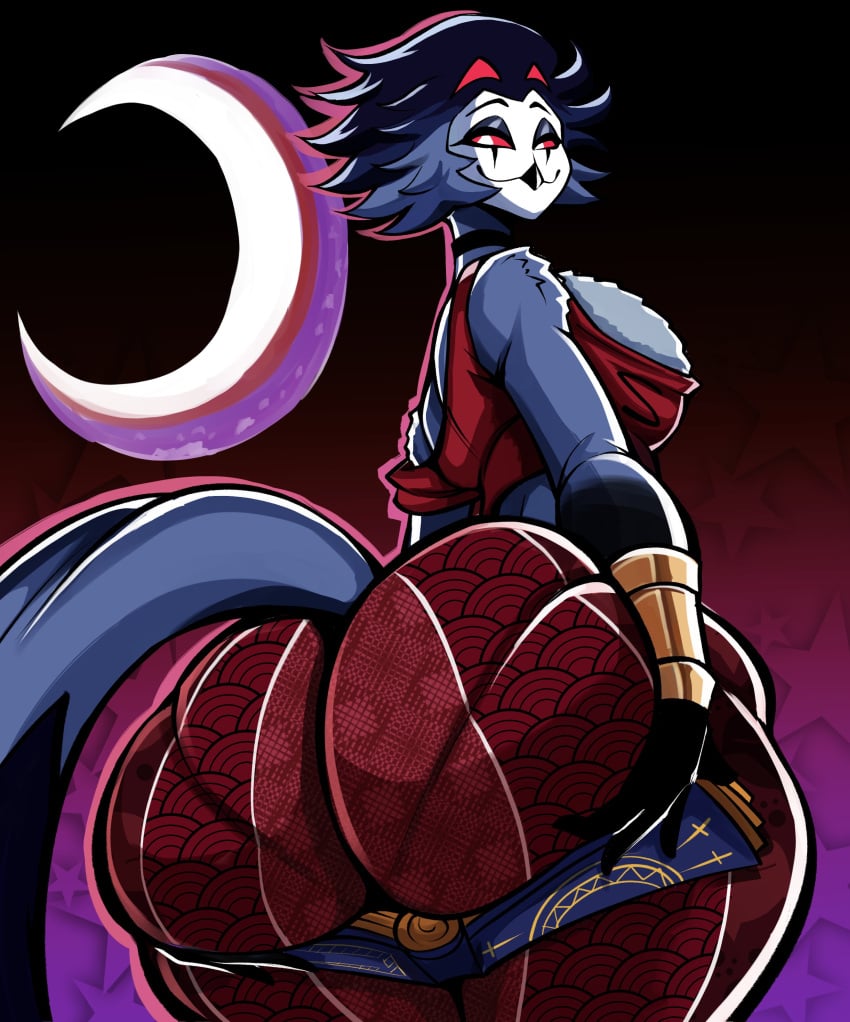 1boy anthro ass ass_focus ass_support big_ass black_hair bottom_heavy bubble_butt clothing demon fat_ass femboy furry furry_only helluva_boss huge_ass large_ass looking_at_viewer looking_back male male_only massive_ass multi_eye nathanatwar red_eyes solo stolas_(helluva_boss) tail tail_feathers thick_ass thick_thighs thunder_thighs whateverdoes wide_hips