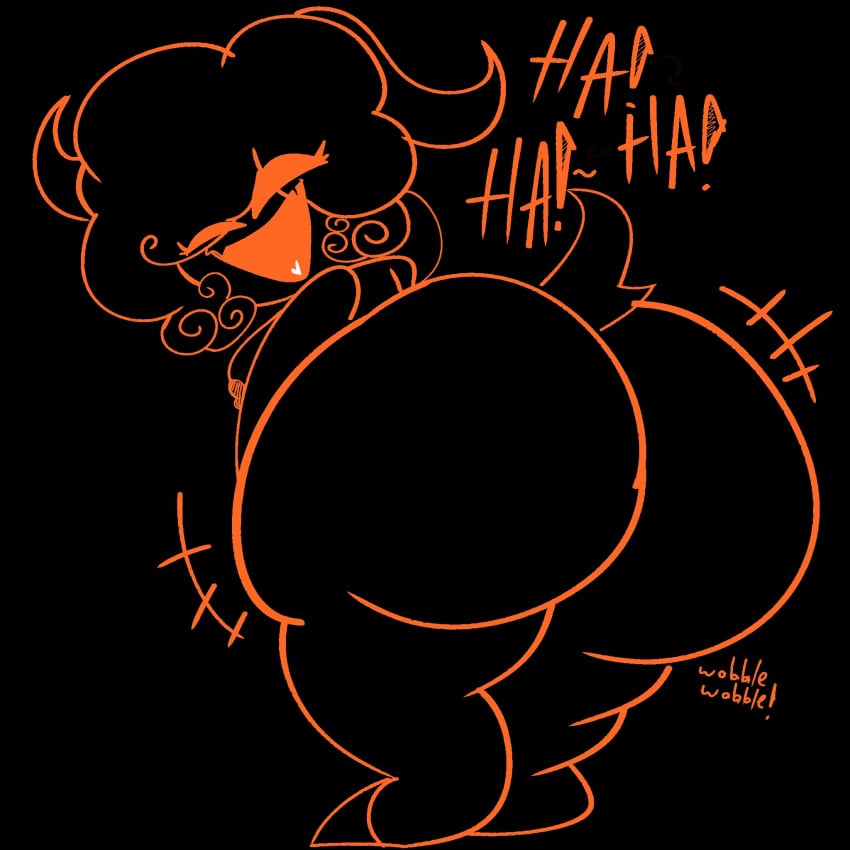 8524_(f4ll3nc0d3) afterdarkcircus ass ass_bigger_than_head ass_focus black_background breast_peek clawed_feet curly_hair deltarune deltarune_chapter_3 ear_accessory eram eyelashes f4ll3nc0d3 fangs fangs_out fat_ass heart_tongue laughing laughing_at_viewer motion_lines orange_eyes orange_mouth orange_outline shadow_mantle small_tail tendrils thick_ass thick_thighs tilde_after_text wobbling_ass ~