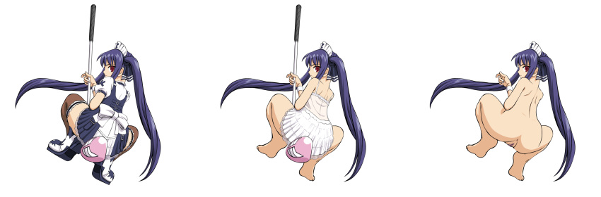 anus barefoot blue_hair bonnet feet golf_club highres kooh maid nude pangya pussy soles tied_hair twintails uncensored