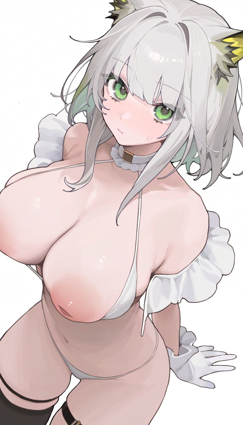 1girls ai_assisted animal_ears arknights female female_only huge_breasts inverted_nipples juejue kal'tsit_(arknights) topless