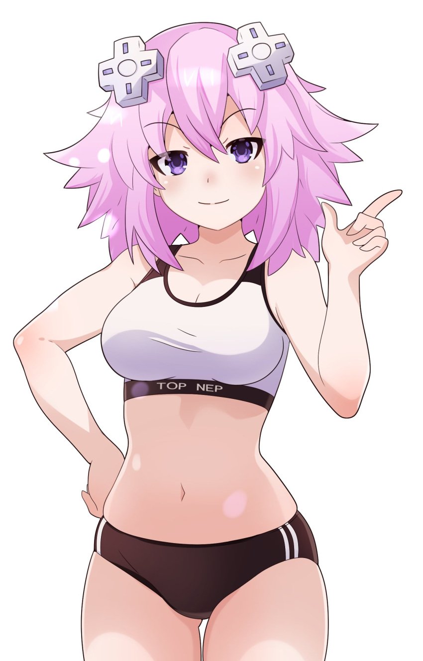 1girls alternate_breast_size belly belly_button big_breasts breasts buruma busty closed_mouth confident exposed_belly female female_only hi_res large_breasts legs looking_at_viewer midriff mrrollingcircle navel neptune_(neptunia) neptunia_(series) open_eyes pink_hair pose posing purple_eyes shaded solo solo_female sports_bra sports_shorts sportswear standing thick_thighs thighs white_background