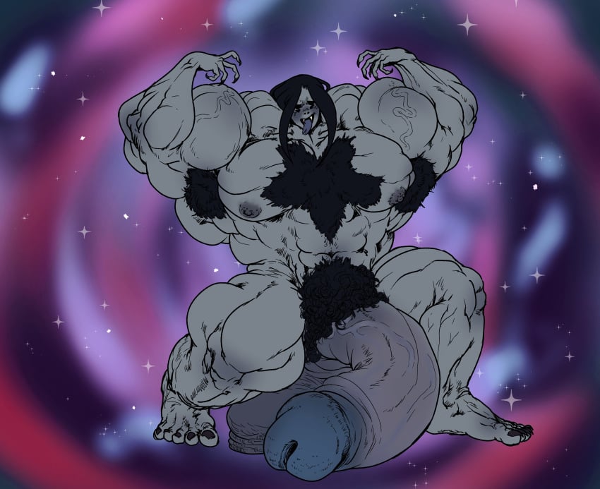 adventure_time armpit_hair armpits balls black_hair body_hair breasts excessive_muscles flexing futa_only futanari glenngarth grey_skin hairy hairy_armpits hirsute hyper_muscular hyper_penis marceline muscular muscular_futanari nipples nude pecs penis pubic_hair solo